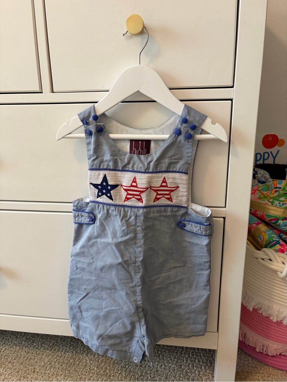 LIL Cactus Boy’s 2T Patriotic Smocked Overalls 4th of July
